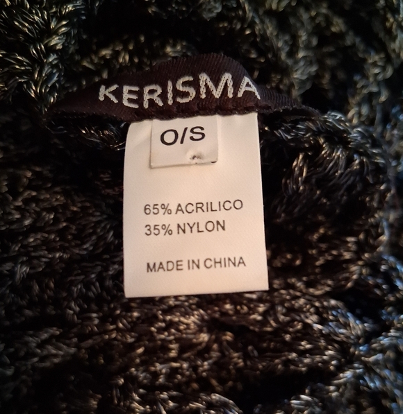 Crochet Knit Gray And Black Poncho. One Size - Picture 7 of 7